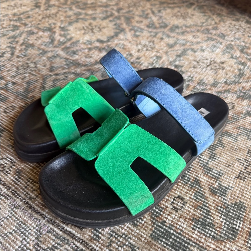 Bibi Lou Cutout Stylish Green and Blue Women's Slide Sandals